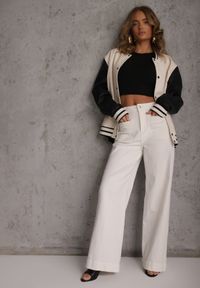 Renee - Białe Jeansy High Waist Wide Leg z Bawełny Fenless. Stan: podwyższony. Kolor: biały #8
