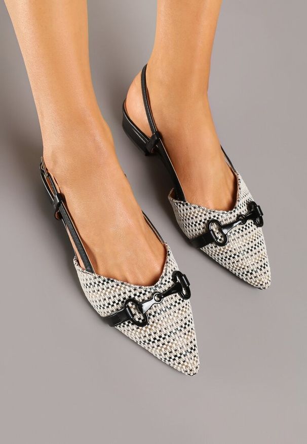 Renee - Czarne Sandały Vices Slingback Ozdobione Klamrą i Plecionką Nilasiela. Okazja: na co dzień. Zapięcie: klamry. Kolor: czarny. Wzór: aplikacja. Obcas: na słupku. Styl: elegancki, casual
