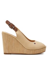 TOMMY HILFIGER - Tommy Hilfiger Sandały Iconic Elena Sling Back Wedge FW0FW04789 Beżowy. Kolor: beżowy