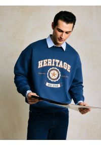 Big-Star - Bluza męska oversize z nadrukiem niebieska Leonar 402. Okazja: na co dzień, do pracy. Kolor: niebieski. Materiał: dzianina, jeans, materiał. Wzór: nadruk. Styl: casual, klasyczny #3