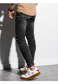 Ombre Clothing - Spodnie męskie jeansowe SKINNY FIT P1007 - szare - XXL. Kolor: szary. Materiał: jeans. Styl: klasyczny