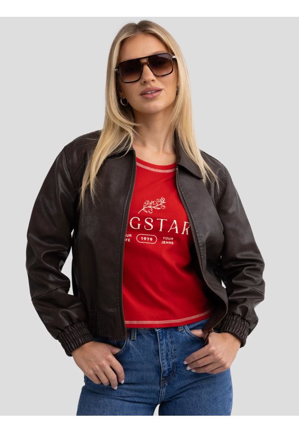 Big-Star - Koszulka damska z nadrukiem na piersi czerwona Pelina 704. Kolor: czerwony. Materiał: dzianina, skóra, jeans. Wzór: nadruk. Styl: klasyczny