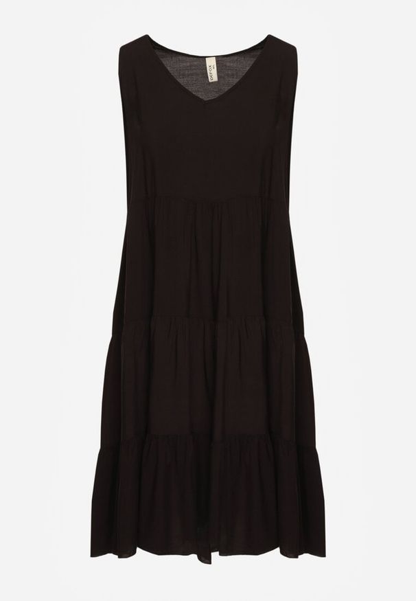 Renee - Czarna Bawełniana Sukienka o Rozkloszowanym Kroju Bez Rękawów Gladea. Okazja: na co dzień, na randkę. Kolor: czarny. Materiał: bawełna. Długość rękawa: bez rękawów. Sezon: jesień, lato. Typ sukienki: proste. Styl: casual, elegancki