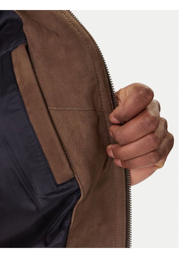 TOMMY HILFIGER - Tommy Hilfiger Kurtka skórzana Harrington MW0MW42976 Brązowy Regular Fit. Kolor: brązowy. Materiał: skóra