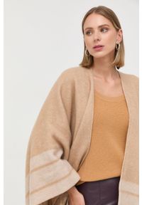 Patrizia Pepe poncho wełniane kolor beżowy. Kolor: beżowy. Materiał: wełna #3