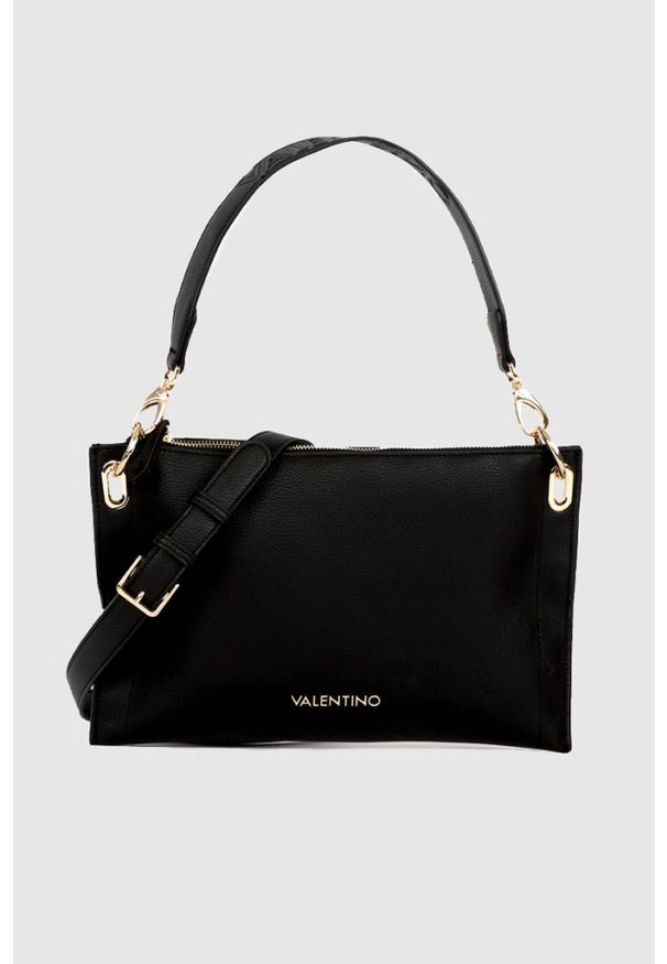 Valentino by Mario Valentino - VALENTINO Czarna torebka tajine. Kolor: czarny. Wzór: paski. Materiał: z tłoczeniem. Rodzaj torebki: na ramię