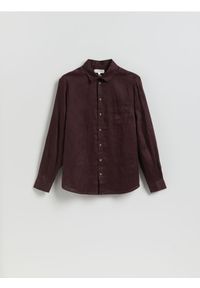 Reserved - Lniana koszula regular fit - brązowy. Kolor: brązowy. Materiał: len
