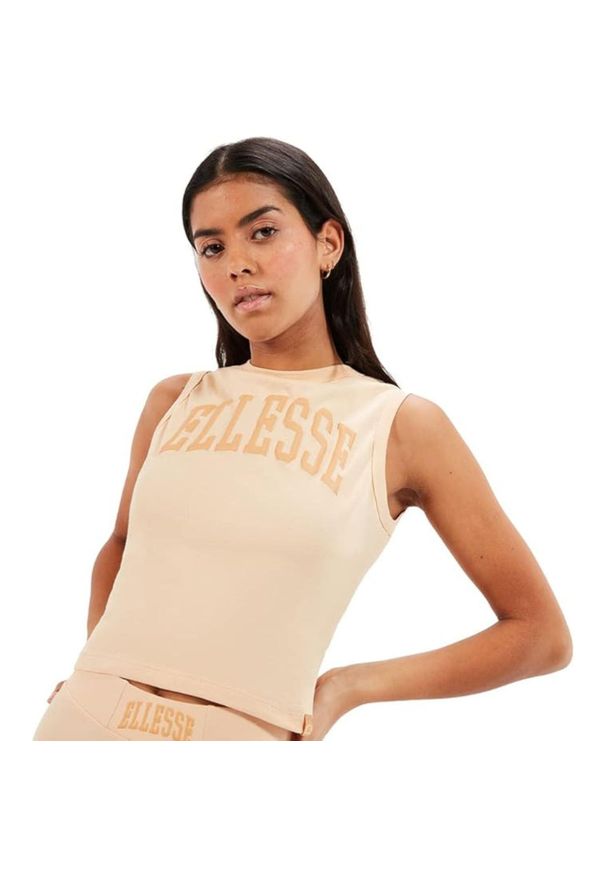 Koszulka treningowa damska Ellesse Fliss Bra Top. Kolor: beżowy. Materiał: bawełna, elastan. Długość rękawa: na ramiączkach