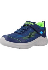 skechers - Buty do chodzenia dla dzieci Skechers Hyper Blitz. Okazja: na co dzień. Zapięcie: rzepy. Kolor: niebieski. Materiał: materiał, syntetyk. Szerokość cholewki: normalna. Model: Skechers Sport. Sport: turystyka piesza