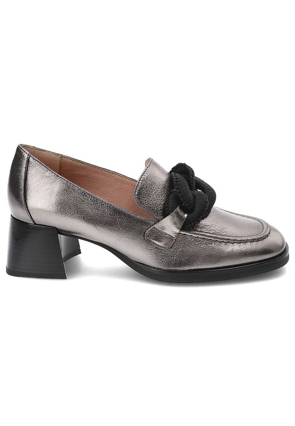 Szare Półbuty Hispanitas Eleganckie Obuwie Damskie. Okazja: na co dzień. Kolor: szary. Materiał: skóra, materiał. Obcas: na obcasie. Styl: elegancki. Wysokość obcasa: średni