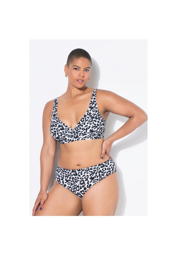ULLA POPKEN - Damskie Figi od bikini wysoki stan wzór w panterkę. Stan: podwyższony. Kolekcja: plus size. Kolor: biały. Materiał: poliester, elastan, poliamid, materiał. Wzór: motyw zwierzęcy