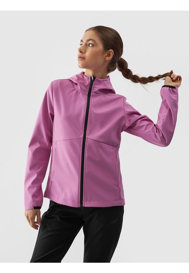 4f - 4F Kurtka softshell wiatroodporna membrana 5000 damska - różowa XXL. Typ kołnierza: kaptur, kołnierzyk stójkowy. Kolor: różowy. Materiał: softshell. Technologia: Windstopper. Sezon: zima. Sport: wspinaczka
