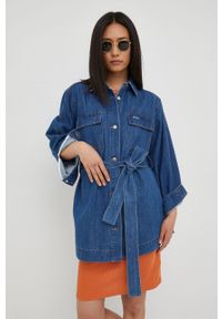 Lee Cooper kurtka jeansowa damska kolor granatowy przejściowa oversize. Kolor: niebieski. Materiał: jeans