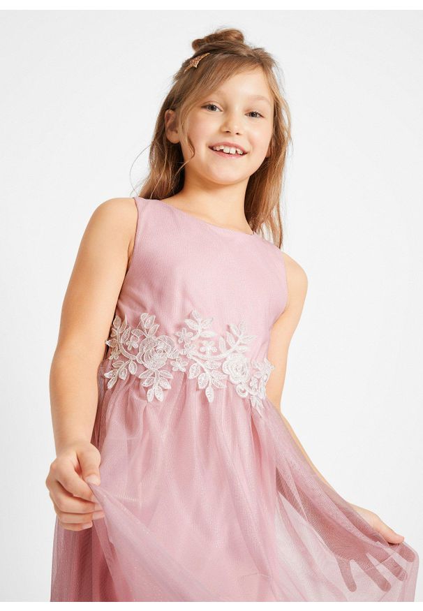 bonprix - Sukienka midi z koronkową wstawką. Kolor: fioletowy. Materiał: koronka. Długość rękawa: bez rękawów. Długość: midi