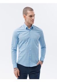 Ombre Clothing - Koszula męska elegancka z długim rękawem - błękitna K603 - XL. Okazja: na co dzień. Kolor: niebieski. Materiał: bawełna, poliester. Długość rękawa: długi rękaw. Długość: długie. Styl: elegancki #1