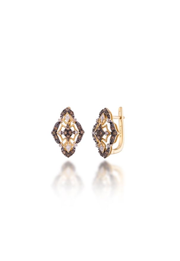 W.KRUK Zjawiskowe Kolczyki Złote - złoto 585, Brązowy brylant 0,33ct,diament 0,04ct - ZFX/KB+02. Materiał: złote. Kolor: złoty, brązowy, wielokolorowy. Wzór: aplikacja. Kamień szlachetny: brylant, diament