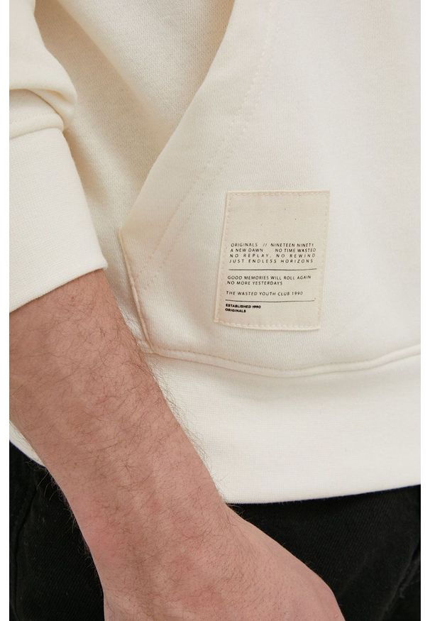 Jack & Jones Bluza męska kolor kremowy z kapturem z nadrukiem. Typ kołnierza: kaptur. Kolor: beżowy. Wzór: nadruk