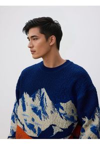 Reserved - Bluza z nadrukiem - granatowy. Kolor: niebieski. Materiał: dzianina, wiskoza. Wzór: nadruk #1
