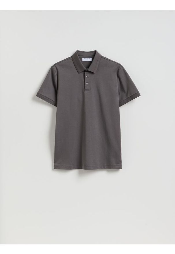 Reserved - Polo slim z bawełny pima - ciemnoszary. Typ kołnierza: polo. Kolor: szary. Materiał: bawełna