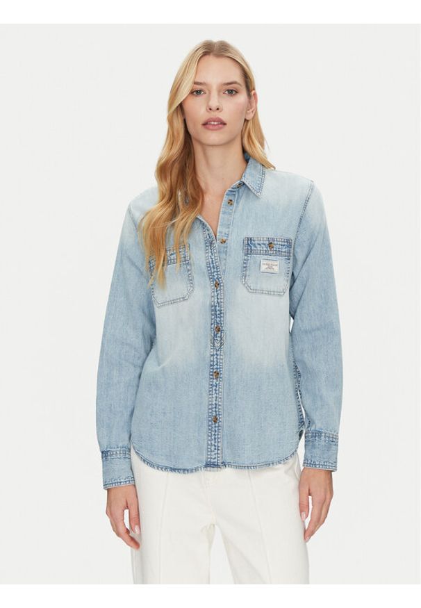 Guess Jeans Koszula jeansowa W5RH37 D5M83 Niebieski Regular Fit. Kolor: niebieski. Materiał: bawełna