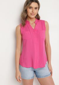 Born2be - Fuksjowa Wiskozowa Koszula Ozdobiona Kieszeniami Lumevare. Okazja: na co dzień. Kolor: różowy. Materiał: wiskoza. Wzór: aplikacja. Styl: casual, elegancki #7