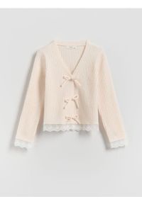 Reserved - Kardigan z domieszką wełny - kremowy. Kolor: kremowy. Materiał: wełna #1