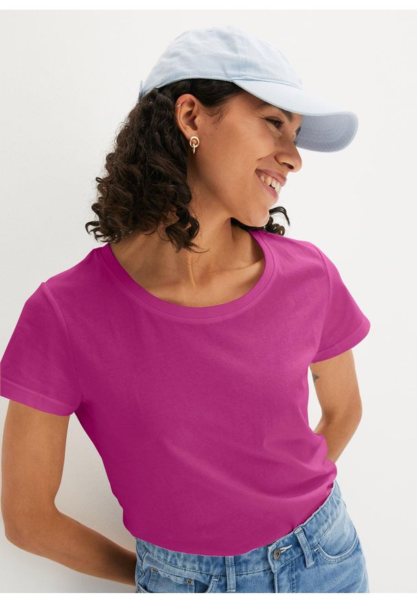 bonprix - Bluzka z okrągłym dekoltem (5 szt.). Kolor: różowy. Materiał: jersey. Długość rękawa: krótki rękaw. Długość: krótkie