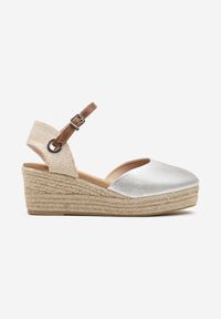 Born2be - Srebrne Sandały Espadryle na Plecionym Koturnie Effilda. Okazja: na co dzień. Zapięcie: sprzączka. Kolor: srebrny. Obcas: na koturnie. Styl: casual, elegancki #5