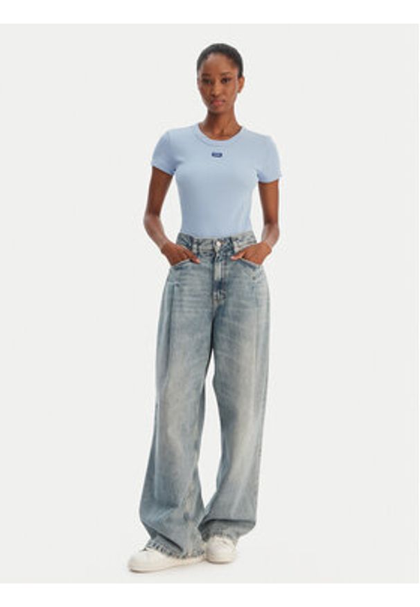 Hugo - HUGO T-Shirt Easy 50523924 Błękitny Slim Fit. Kolor: niebieski. Materiał: bawełna