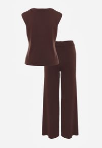 Born2be - Brązowy Komplet z Wiskozą Kamizelka z Ozdobami 3D i Szerokie Spodnie Eleti. Kolor: brązowy. Materiał: wiskoza. Wzór: aplikacja #8