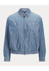 Ralph Lauren - RALPH LAUREN - Jeansowa kurtka z logo. Typ kołnierza: polo. Kolor: niebieski. Materiał: jeans. Długość rękawa: długi rękaw. Długość: długie. Wzór: haft