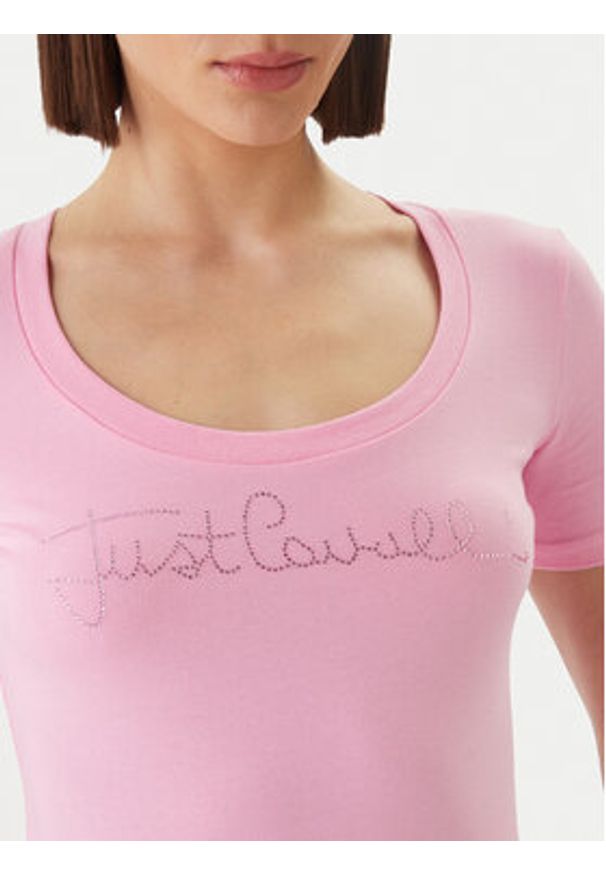 Just Cavalli T-Shirt 80PAHE22 CJ112 Różowy Slim Fit. Kolor: różowy. Materiał: bawełna