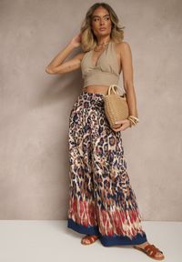 Renee - Czerwono-Granatowe Szerokie Spodnie z Wiskozy High Waist Ellirelle. Okazja: na co dzień. Stan: podwyższony. Kolor: czerwony. Materiał: wiskoza. Styl: casual, elegancki