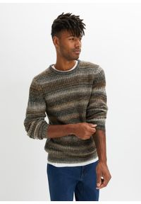 bonprix - Sweter w paski. Kolor: brązowy. Wzór: paski