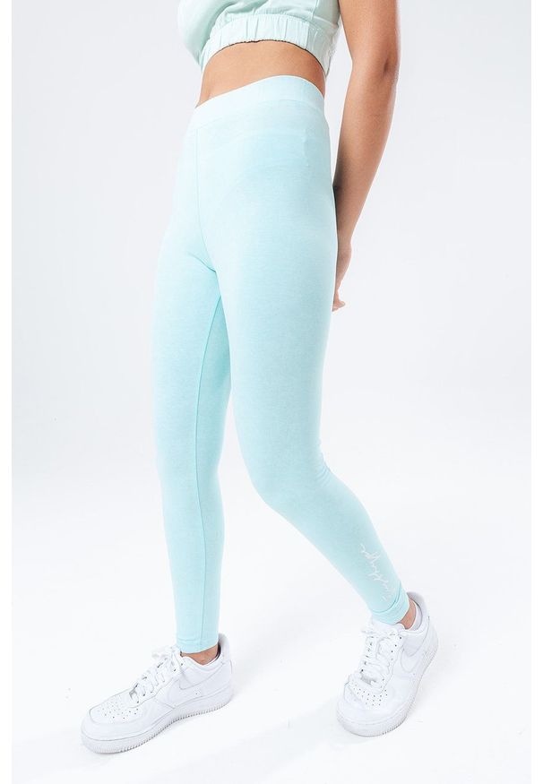 Hype Legginsy damskie gładkie. Stan: podwyższony. Kolor: niebieski. Wzór: gładki