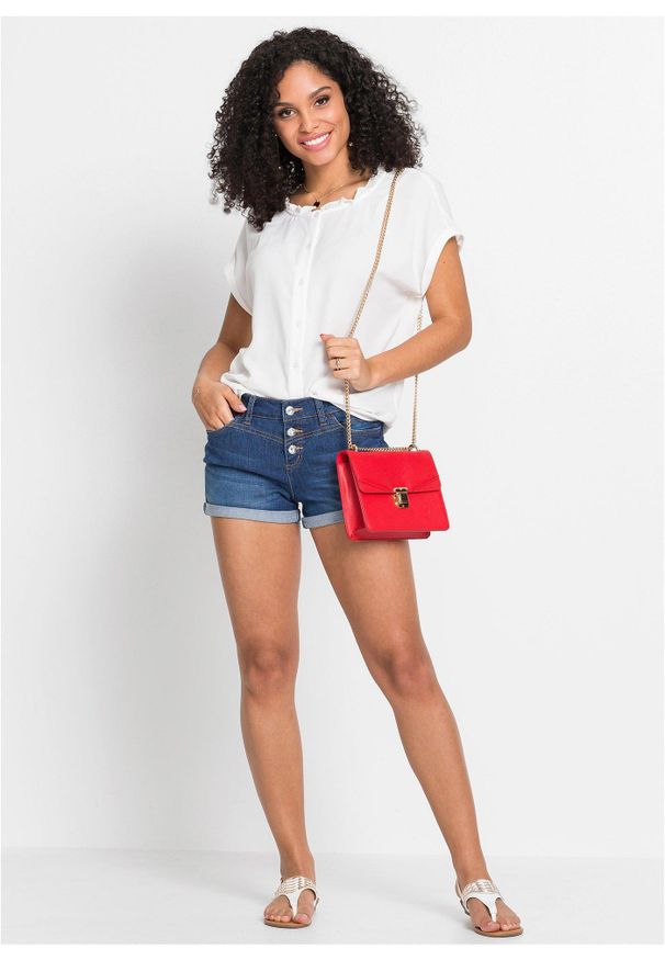 bonprix - Szorty dżinsowe mid waist. Kolor: niebieski. Długość: krótkie. Sezon: lato