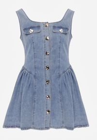 Born2be - Jasnoniebieska Jeansowa Sukienka z Bawełny o Rozkloszowanym Kroju z Guzikami Nikesilea. Typ kołnierza: dekolt gorset. Kolor: niebieski. Materiał: bawełna, jeans. Typ sukienki: rozkloszowane, gorsetowe. Styl: elegancki, klasyczny #5