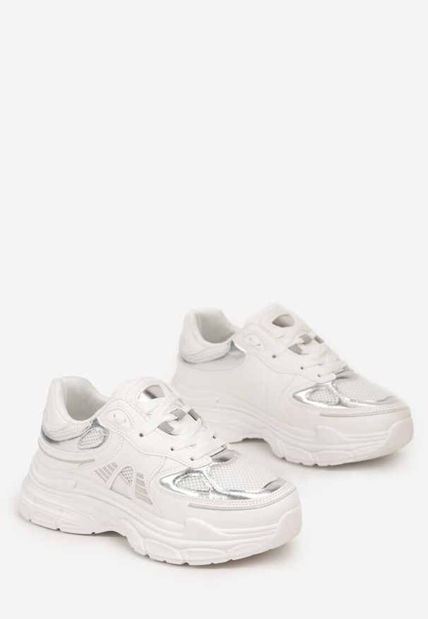 Born2be - Białe Sneakersy z Siateczką i Ozdobnymi Wstawkami Nilveri. Kolor: biały