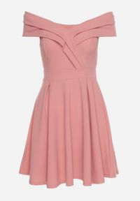 Born2be - Różowa Sukienka z Hiszpańskim Dekoltem o Rozkloszowanym Fasonie Vilenia. Okazja: na co dzień. Kolor: różowy. Typ sukienki: rozkloszowane. Styl: casual, elegancki #7