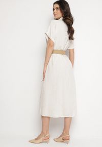 Born2be - Beżowa Koszulowa Sukienka z Lnu i Wiskozy z Elastycznym Paskiem z Klamrą Elanithea. Okazja: na co dzień. Typ kołnierza: kołnierzyk klasyczny. Kolor: beżowy. Materiał: len, wiskoza. Długość rękawa: krótki rękaw. Typ sukienki: koszulowe. Styl: klasyczny, casual, elegancki #5