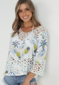 Born2be - Biała Tunika Maxence. Kolor: biały. Materiał: materiał, bawełna. Wzór: kolorowy, ażurowy, aplikacja. Styl: boho, wakacyjny #2