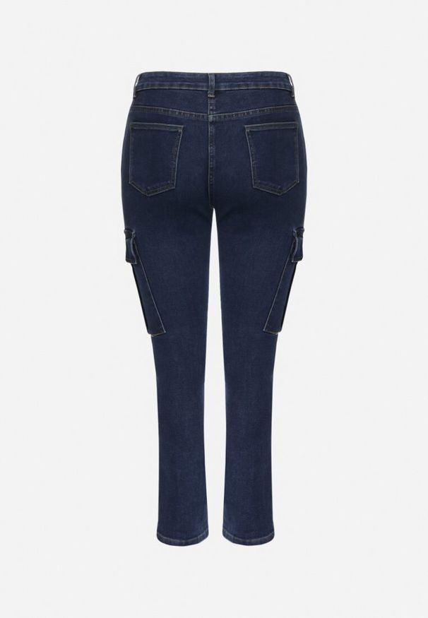 Born2be - Granatowe Jeansy Cargo Regular Waist o Prostym Kroju Belvila. Okazja: na co dzień. Kolor: niebieski. Styl: casual, elegancki
