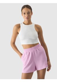 4f - 4F Crop top slim damski - beżowy XXL. Kolor: beżowy. Materiał: elastan, prążkowany, bawełna, materiał, dzianina. Długość rękawa: na ramiączkach. Wzór: prążki, jednolity. Sezon: lato #1