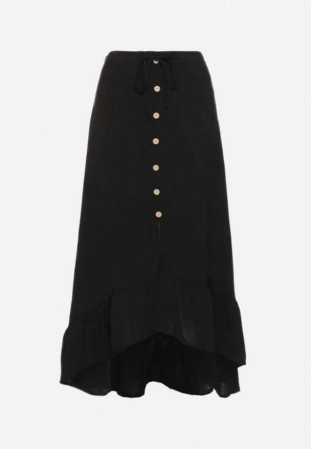 Born2be - Czarna Asymetryczna Spódnica z Falbanami i Ozdobnymi Guzikami Marolana. Okazja: na co dzień. Kolor: czarny. Wzór: gładki. Styl: casual, elegancki