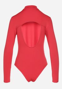 Born2be - Czerwone Prążkowane Body z Półgolfem i Dodatkiem Wiskozy Naonaya. Kolor: czerwony. Materiał: wiskoza, prążkowany #5
