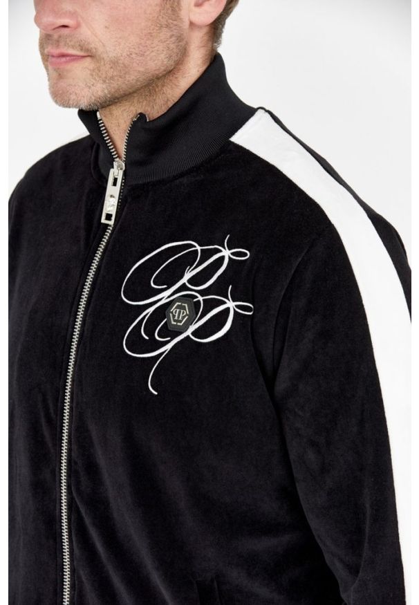 Philipp Plein - PHILIPP PLEIN Czarny dres męski z aksamitu, Rozmiar XXL. Kolor: czarny. Materiał: dresówka. Sport: bieganie