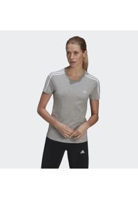 Adidas - Essentials Slim 3-Stripes Tee. Kolor: szary, biały, wielokolorowy. Sport: taniec, joga i pilates