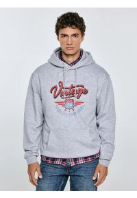 Big-Star - Bluza męska z kapturem z nadrukiem szara Luka 901. Okazja: na co dzień. Typ kołnierza: kaptur. Kolor: szary. Materiał: dzianina. Wzór: nadruk. Styl: klasyczny, elegancki, sportowy, casual
