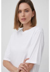 Armani Exchange sukienka bawełniana kolor biały mini oversize. Kolor: biały. Materiał: bawełna. Długość rękawa: krótki rękaw. Typ sukienki: oversize. Długość: mini