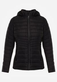 Born2be - Czarna Pikowana Kurtka Przejściowa z Kapturem i Elastycznymi Panelami Feziala. Okazja: na co dzień. Typ kołnierza: kaptur. Kolor: czarny. Materiał: jeans, nylon. Sezon: wiosna. Styl: casual, sportowy #5